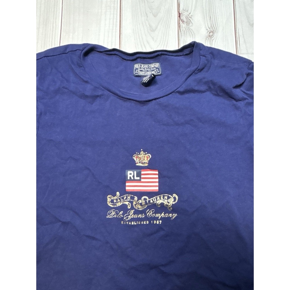 Polo Jeans Company Ralph Lauren Women's Navy Tshirt Fitted XL 100% Cotton Flag